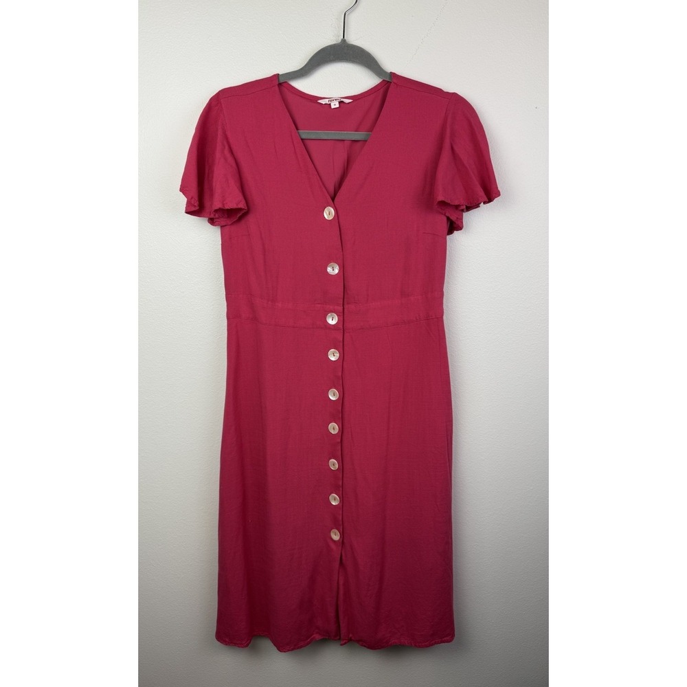 Honey Womens Medium Dress‎ Pink Short Sleeve Button Front V-Neck